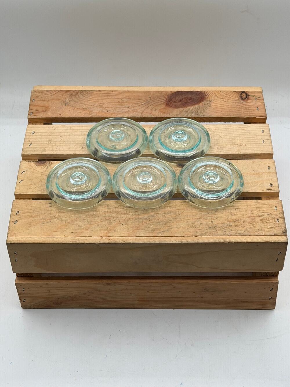 Lot of 5 Vintage Lightning Glass Canning Jar Lids-Aqua/Green Tint,Patent Apr1882